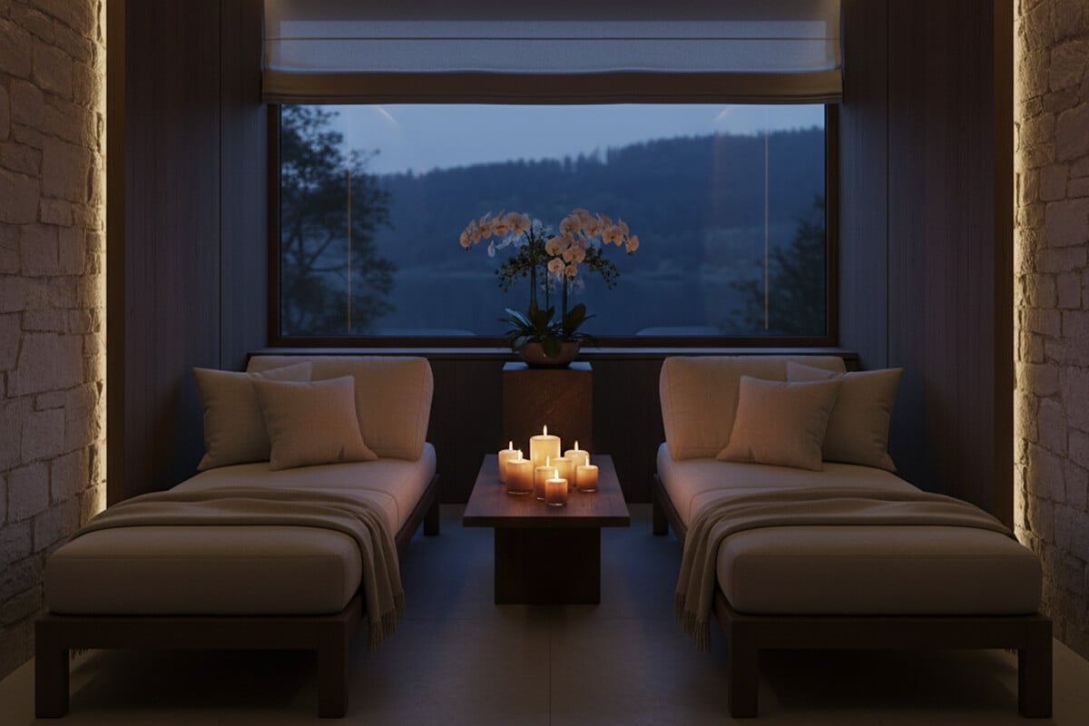 Evening relaxation lounge at a Lake District spa